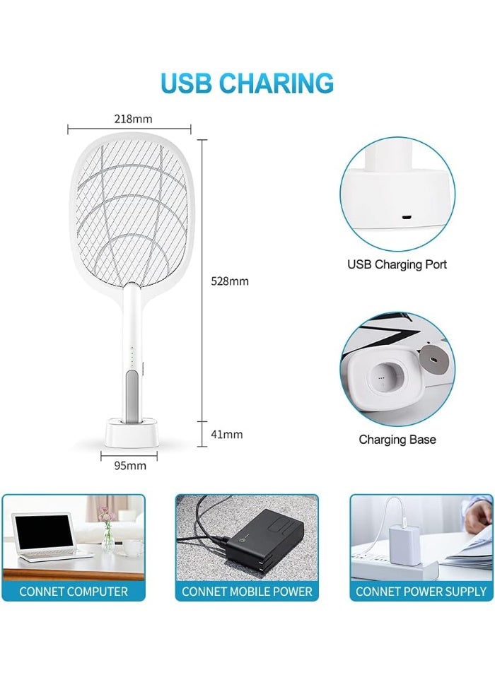 إي وورلد مضرب كهربائي لقتل الحشرات 3500 فولت قابل لإعادة الشحن عبر USB مع قاعدة شحن وضوء LED | مضرب ناموس ومبيد حشرات للمنزل والخارج (أبيض) - Image 2